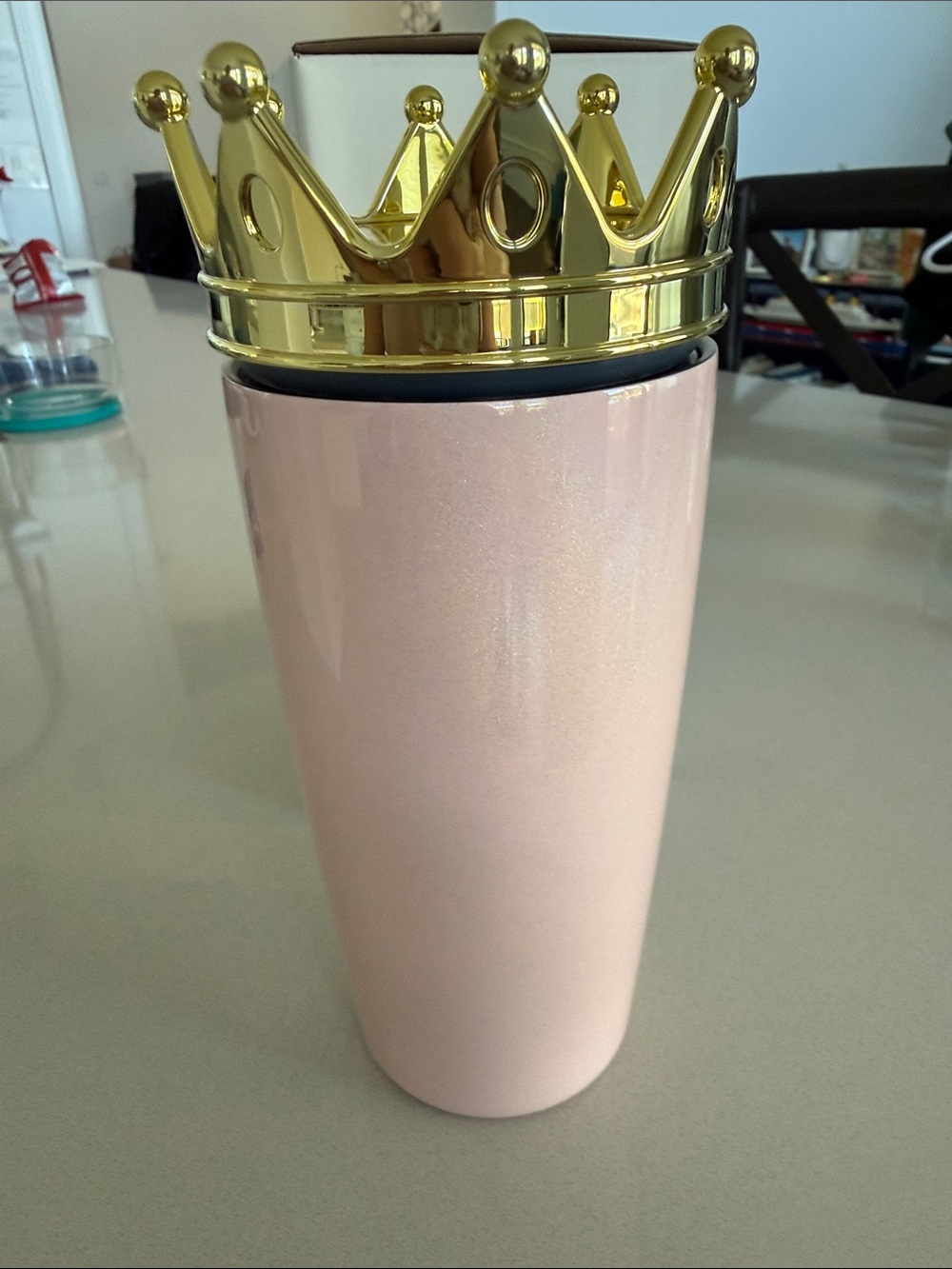 Pink Metallic Travel Tumbler with Gold Crown Lid